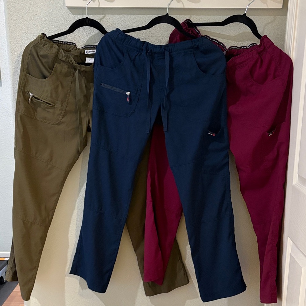 3 Koi Lite scrub pants. SP. maroon blue green
